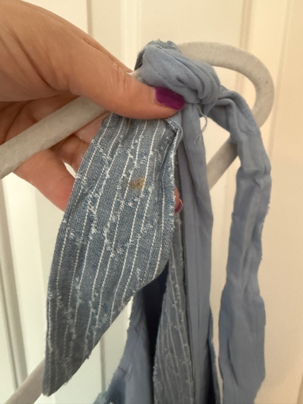 Light Blue Tie-Shoulder Linen Blend Women's Romper - Picture 6 of 6